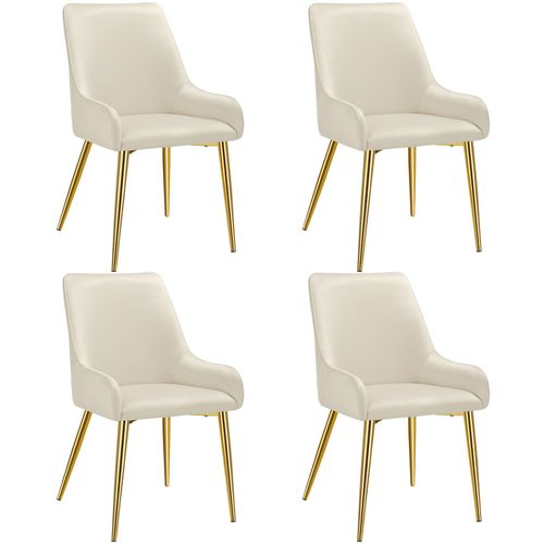 Lot 4 Chaises Rembourrées Aspect Velours Forme Ergonomique Beige