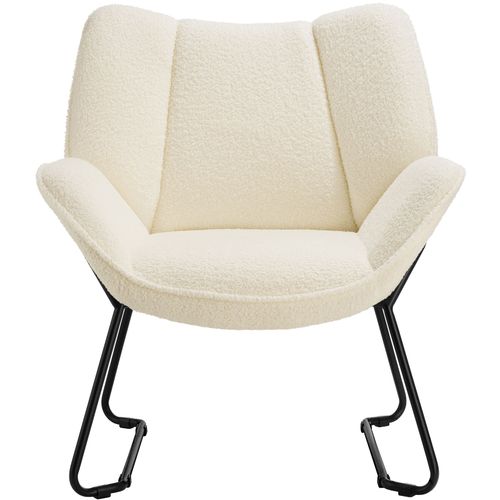Fauteuil Revêtement Rembourré En Bouclettes Dossier Large Crème/blanc