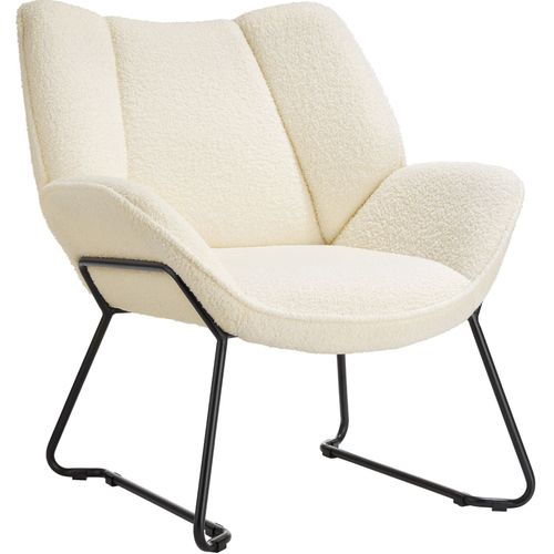 Fauteuil Revêtement Rembourré En Bouclettes Dossier Large Crème/blanc