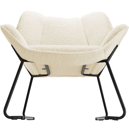 Fauteuil Revêtement Rembourré En Bouclettes Dossier Large Crème/blanc