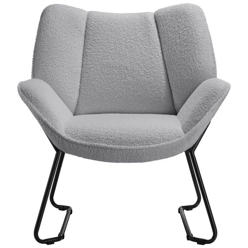 Fauteuil Revêtement Rembourré En Bouclettes Dossier Large Gris Clair