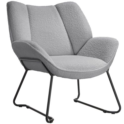 Fauteuil Revêtement Rembourré En Bouclettes Dossier Large Gris Clair