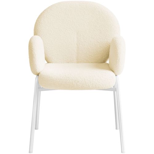 Lot De 6 Chaises Rembourrées Revêtement Tissu Bouclette Crème