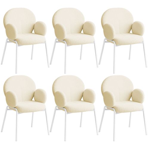 Lot De 6 Chaises Rembourrées Revêtement Tissu Bouclette Crème