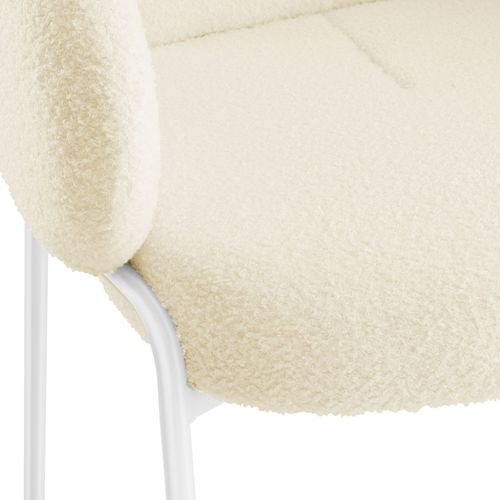 Lot De 6 Chaises Rembourrées Revêtement Tissu Bouclette Crème