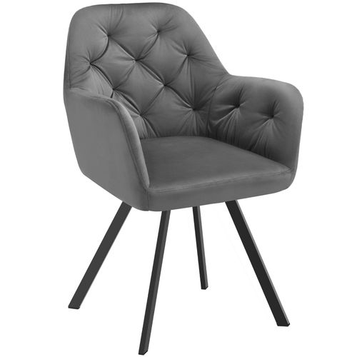 Lot 2 Fauteuils Pivotants 180° Velours Rembourrés Motif Matelassé Gris