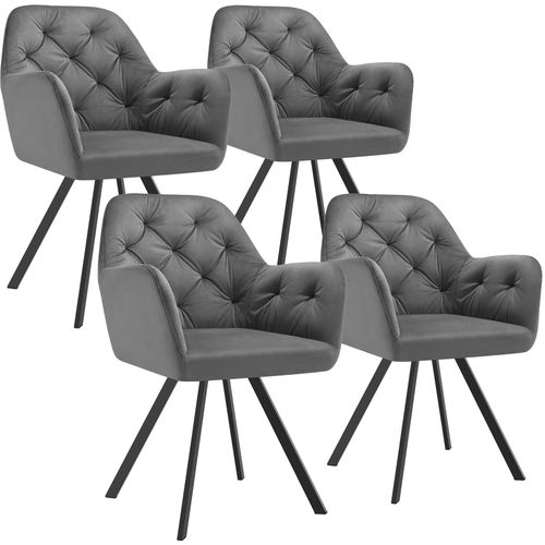 Lot 4 Fauteuils Pivotants 180° Velours Rembourrés Motif Matelassé Gris