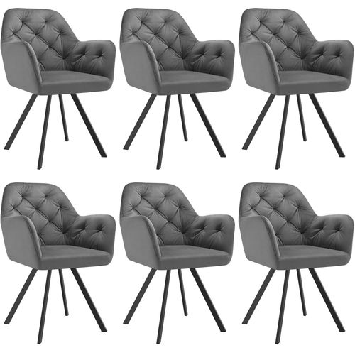 Lot 6 Fauteuils Pivotants 180° Velours Rembourrés Motif Matelassé Gris