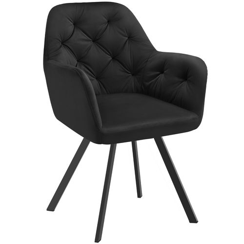 Lot 2 Fauteuils Pivotants 180° Velours Rembourrés Motif Matelassé Noir