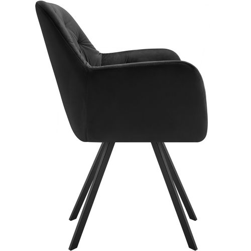 Lot 2 Fauteuils Pivotants 180° Velours Rembourrés Motif Matelassé Noir