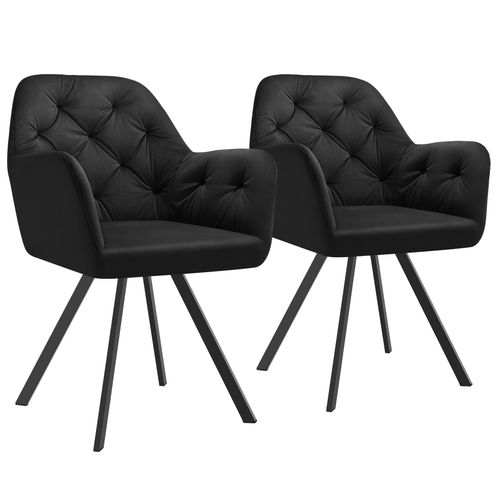 Lot 2 Fauteuils Pivotants 180° Velours Rembourrés Motif Matelassé Noir