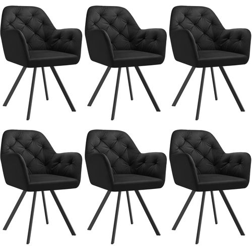 Lot 6 Fauteuils Pivotants 180° Velours Rembourrés Motif Matelassé Noir