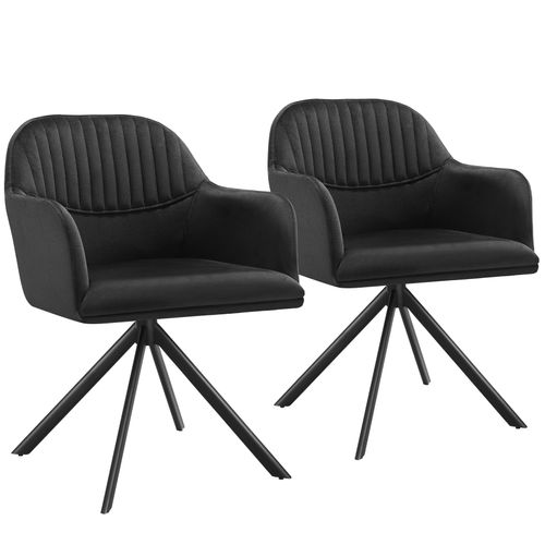 Lot De 2 Chaises Pivotantes à 360° En Velours Avec Rembourrage Noir