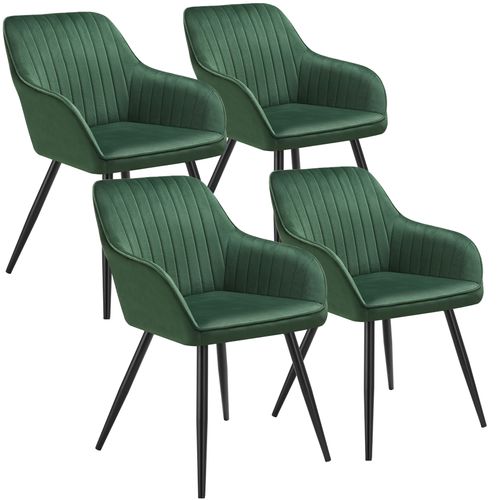 Lot 4 Chaises De Salle à Manger En Velours Matelassées Vert Foncé