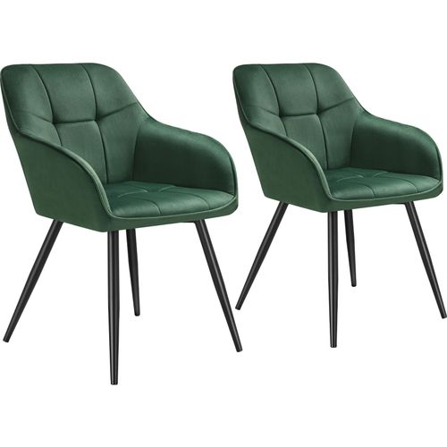 Lot 2 Chaises Rembourrées En Velours Matelassé Et Dossier Vert Foncé