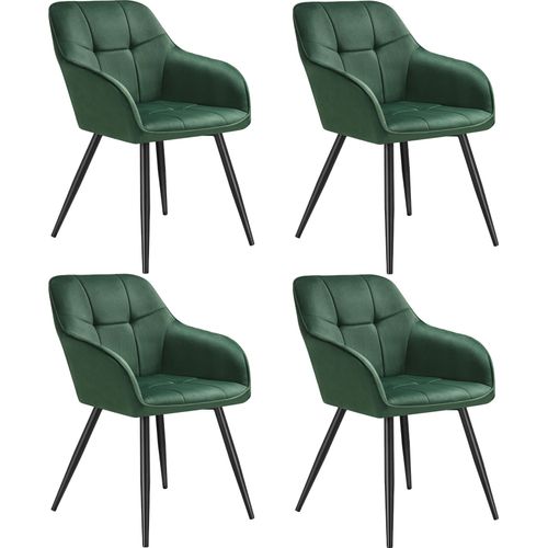 Lot 4 Chaises Rembourrées En Velours Matelassé Et Dossier Vert Foncé