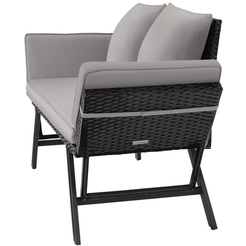 Canapé Lounge En Rotin Gris Clair/noir 61 X 157 X 89 Cm