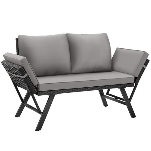Canapé Lounge En Rotin Gris Clair/noir 61 X 157 X 89 Cm