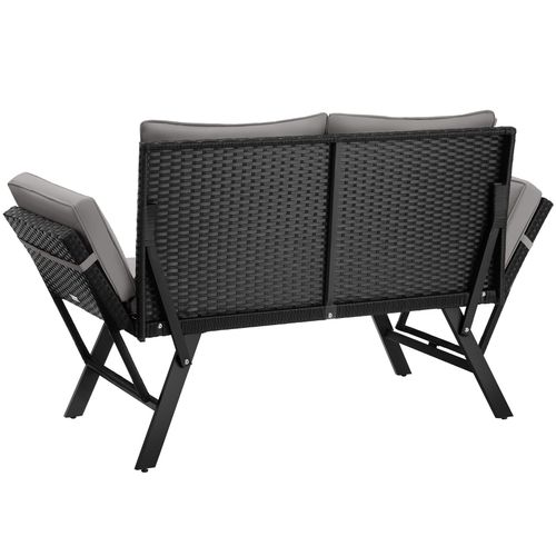 Canapé Lounge En Rotin Gris Clair/noir 61 X 157 X 89 Cm