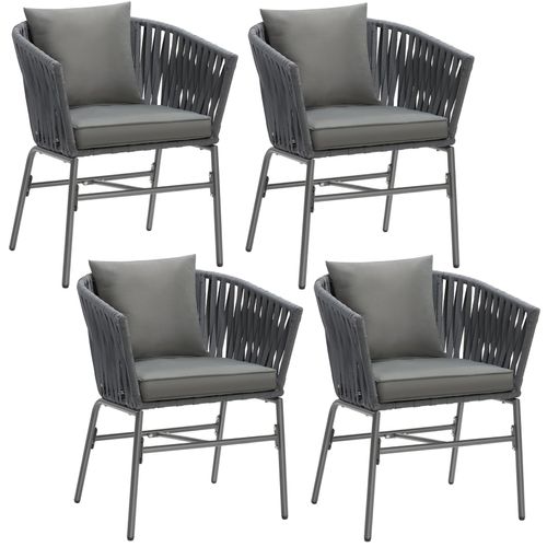 Ensemble De Chaises Au Design Corde Tressée Gris Foncé/gris Foncé Ensemble De 4 Pièces