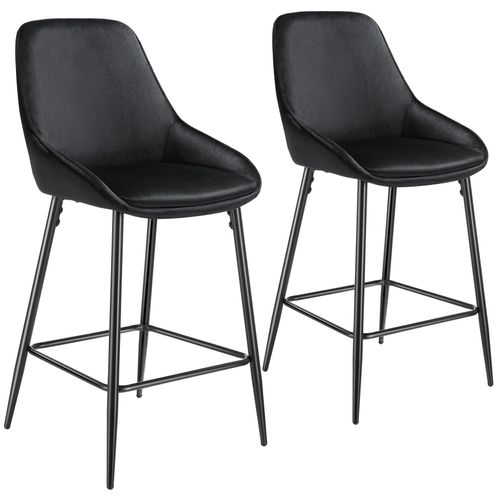 Lot 2 Chaises De Bar Dossier Aspect Velours Et Repose-pieds Noir