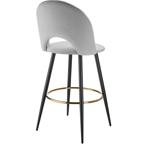 Lot 2 Chaises De Bar Aspect Velours Rembourré Gris Clair