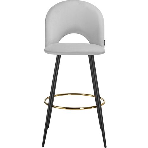 Lot 2 Chaises De Bar Aspect Velours Rembourré Gris Clair