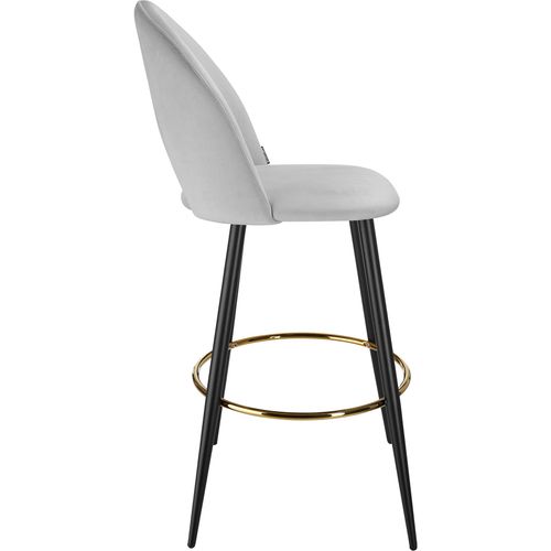 Lot 2 Chaises De Bar Aspect Velours Rembourré Gris Clair