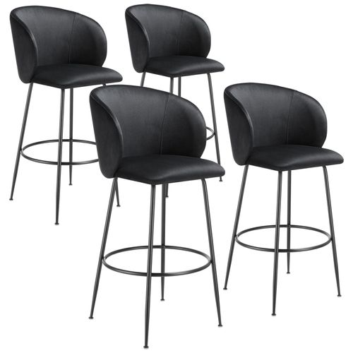 Lot 4 Tabourets De Bar Rembourrés Avec Dossier Aspect Velours Noir
