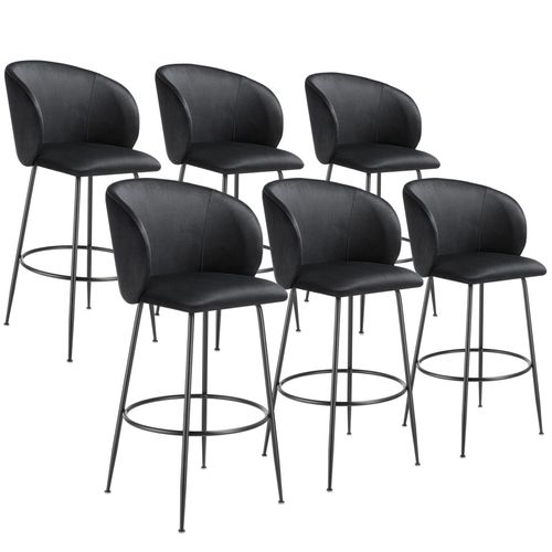 Lot 6 Tabourets De Bar Rembourrés Avec Dossier Aspect Velours Noir