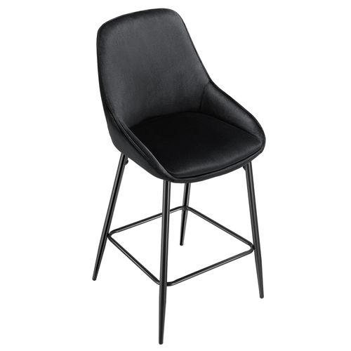 Lot 6 Chaises De Bar Dossier Aspect Velours Et Repose-pieds Noir