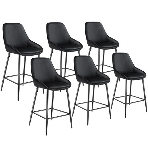 Lot 6 Chaises De Bar Dossier Aspect Velours Et Repose-pieds Noir