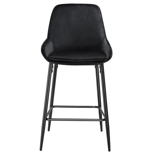 Lot 6 Chaises De Bar Dossier Aspect Velours Et Repose-pieds Noir