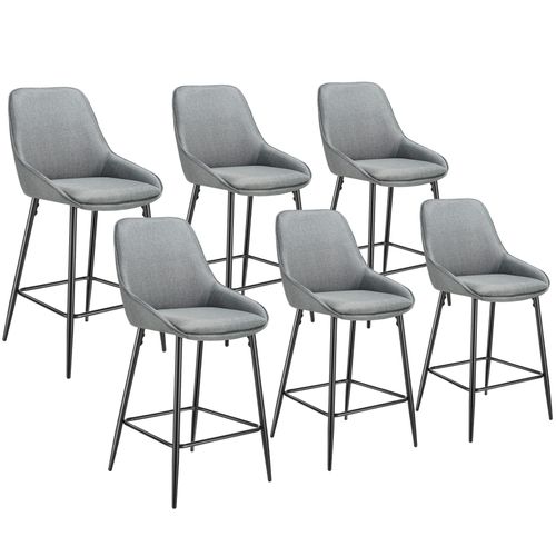 Lot 6 Chaises De Bar Dossier En Tissu Et Repose-pieds Gris/noir