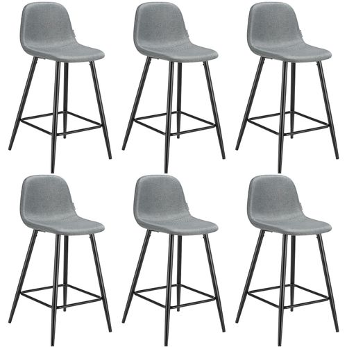 Lot 6 Chaises De Bar Rembourrées Avec Dossier Et Repose-pieds Gris
