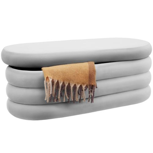 Banc Rembourré 2 Grands Compartiments De Rangement Aspect Velours Gris