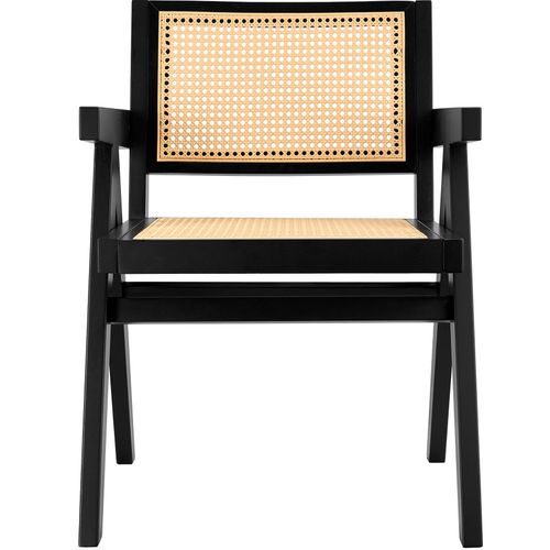 Chaise De Salle à Manger Cannage Viennois Accoudoirs Style Boho Noir