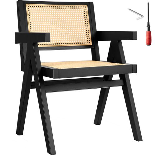 Chaise De Salle à Manger Cannage Viennois Accoudoirs Style Boho Noir