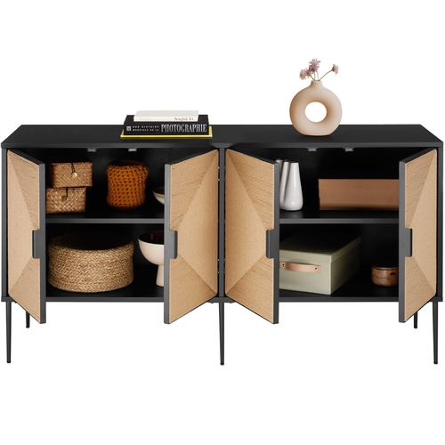 Buffet Avec Portes Effet Jute Avec 2 Compartiments De Rangement