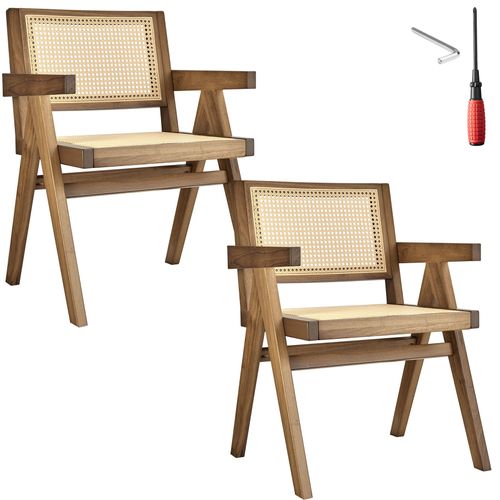 Lot 2 Chaises De Salle à Manger Cannage Viennois Boho Chêne Clair