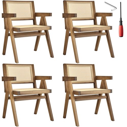 Lot 4 Chaises De Salle à Manger Cannage Viennois Boho Chêne Clair