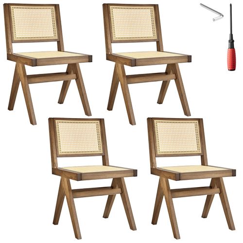 Lot 4 Chaises En Bois Avec Cannage Viennois Design Boho Chêne Clair