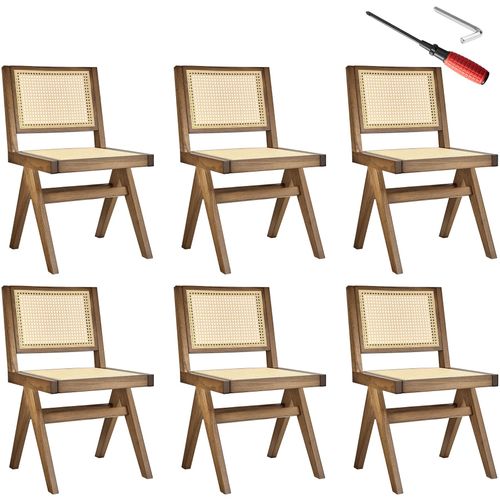 Lot 6 Chaises En Bois Avec Cannage Viennois Design Boho Chêne Clair