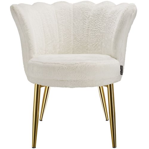 Fauteuil Rembourrage Épais Revêtement Fourrure Synthétique Crème/or