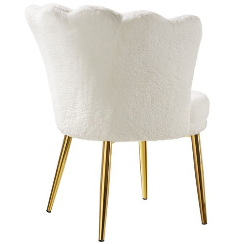 Fauteuil Rembourrage Épais Revêtement Fourrure Synthétique Crème/or