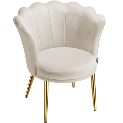 Fauteuil Rembourrage Épais Revêtement En Velours Crème/or