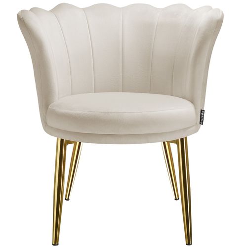 Fauteuil Rembourrage Épais Revêtement En Velours Crème/or