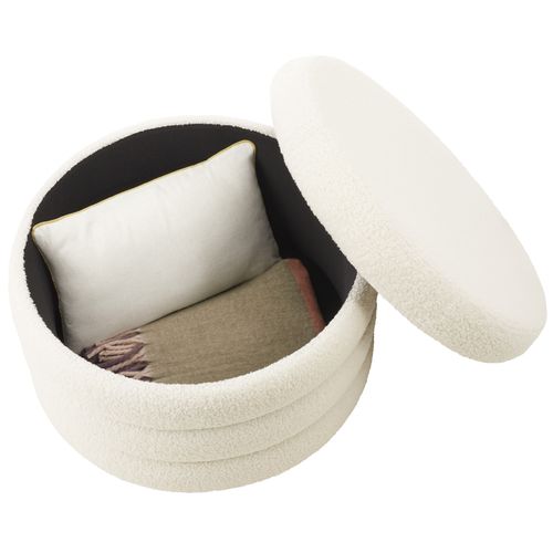 Tabouret Rembourré Rond Avec Rangement Revêtement Bouclé Crème