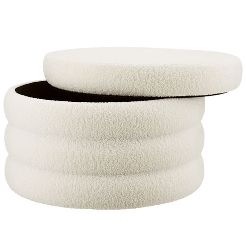 Tabouret Rembourré Rond Avec Rangement Revêtement Bouclé Crème