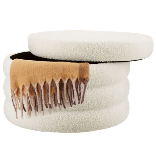 Tabouret Rembourré Rond Avec Rangement Revêtement Bouclé Crème